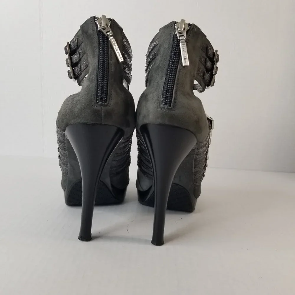 Calvin Klein Danica Platform Stiletto Heels Pumps Grey Suede Date Night Sz 9.5 - Picture 5 of 16